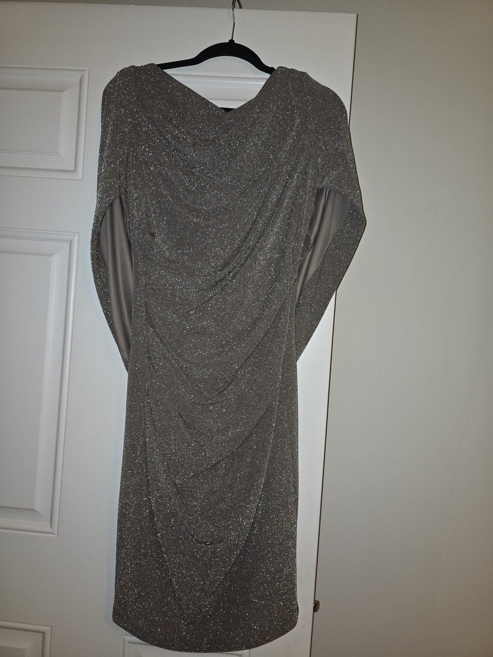 Betsy & Adam Gold Metallic Cape Draped Midi Dress